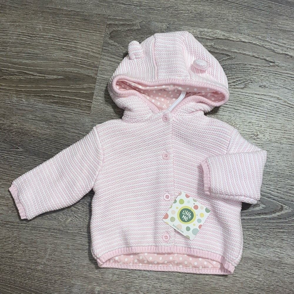 Little Me pink and white teddy bear sweater